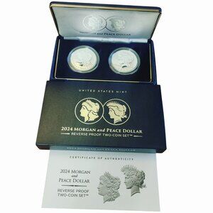 2024 S Morgan Peace Dollar 24XS Fine Silver Reverse Proof Two Coin Set OGP COA
